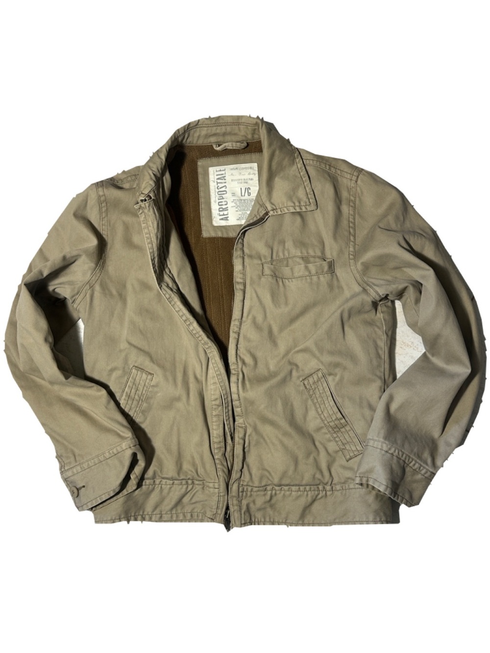 Aeropostale Tan Khaki Full Zip Bomber Jacket Large